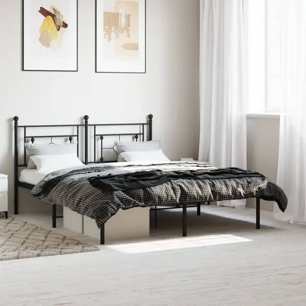 Gossi cadru de pat metalic cu tablie, negru, 160x200 cm