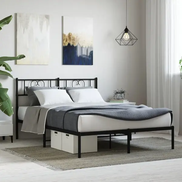 Gossi cadru de pat metalic cu tablie, negru, 160x200 cm