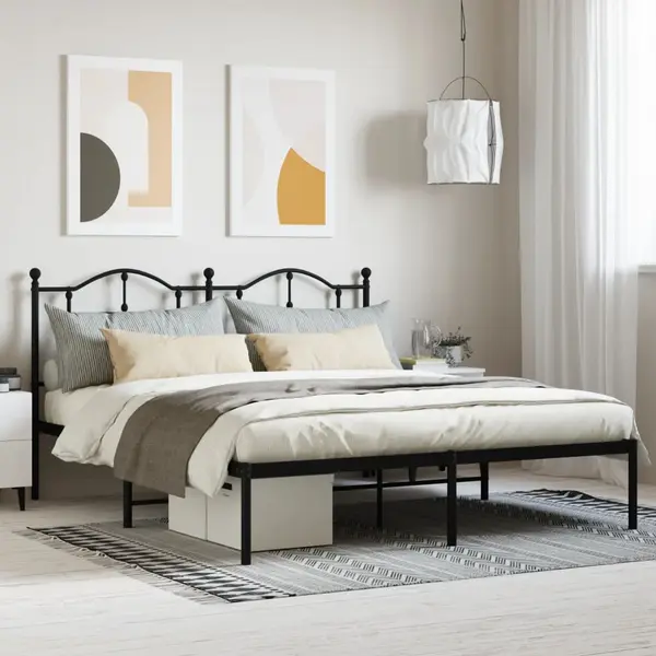 Gossi cadru de pat metalic cu tablie, negru, 180x200 cm