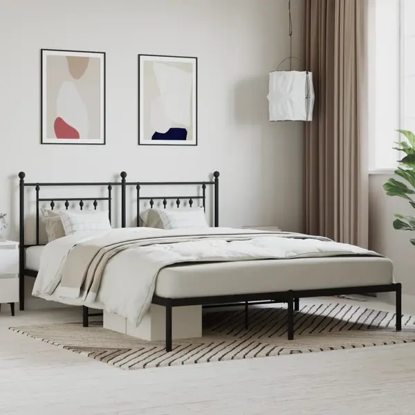 Gossi cadru de pat metalic cu tablie, negru, 180x200 cm