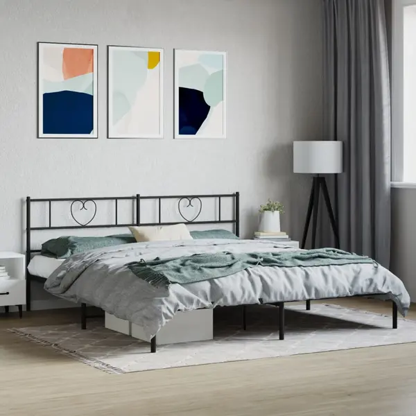 Gossi cadru de pat metalic cu tablie, negru, 193x203 cm