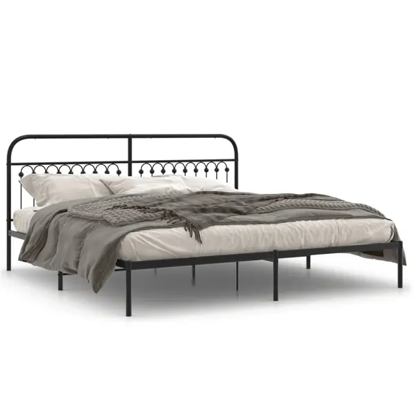 Gossi cadru de pat metalic cu tablie, negru, 200x200 cm