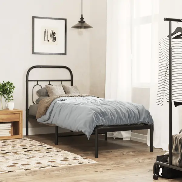Gossi cadru de pat metalic cu tablie, negru, 75x190 cm