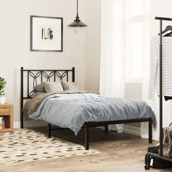 Gossi cadru de pat metalic cu tablie, negru, 75x190 cm