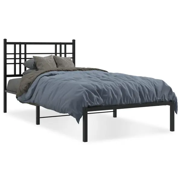 Gossi cadru de pat metalic cu tablie, negru, 90x190 cm