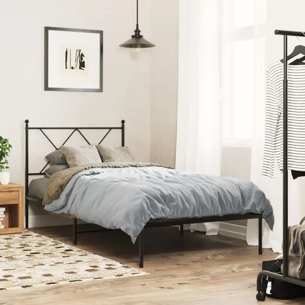 Gossi cadru de pat metalic cu tablie, negru, 90x190 cm