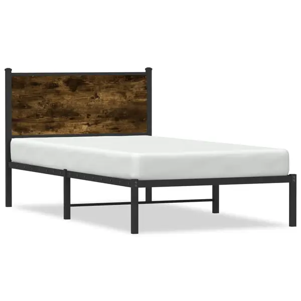 Gossi cadru de pat metalic fara saltea, stejar fumuriu, 107x203 cm