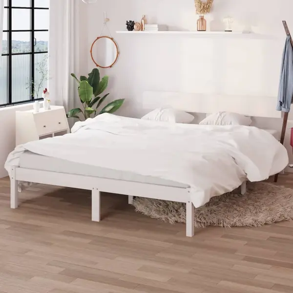 Gossi cadru de pat mic dublu, alb, 120x190 cm, lemn masiv
