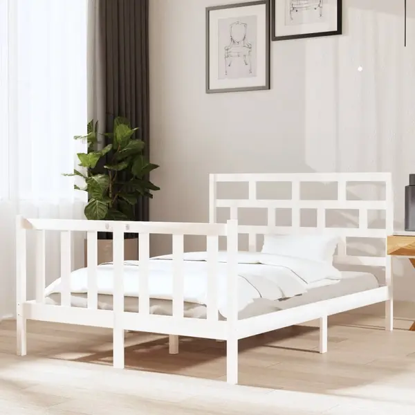 Gossi cadru de pat mic dublu, alb, 120x190 cm, lemn masiv de pin