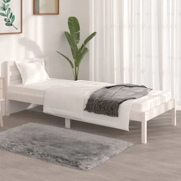 Gossi cadru de pat mic single, alb, 75x190 cm, lemn masiv de pin