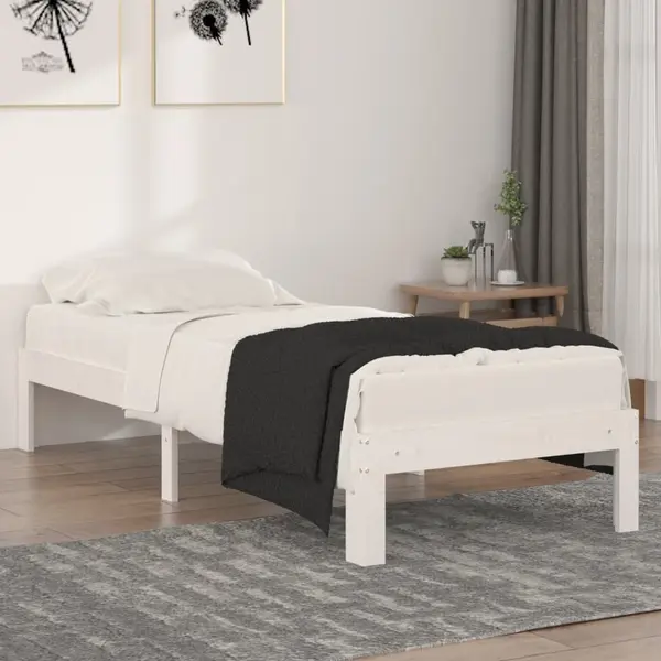 Gossi cadru de pat mic single, alb, 75x190 cm, lemn masiv