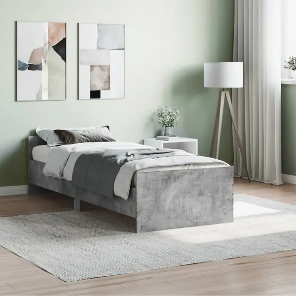 Gossi cadru de pat mic single, gri beton, 75x190 cm, lemn prelucrat