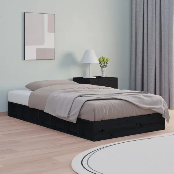 Gossi cadru de pat mic single, negru, 75x190 cm, lemn masiv