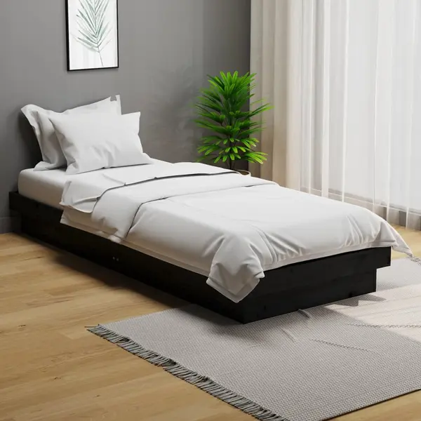 Gossi cadru de pat mic single, negru, 75x190 cm, lemn masiv