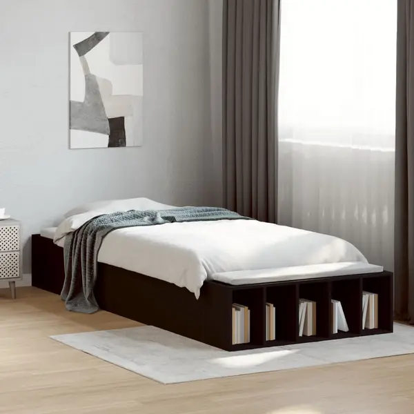 Gossi cadru de pat, negru, 100x200 cm, lemn prelucrat