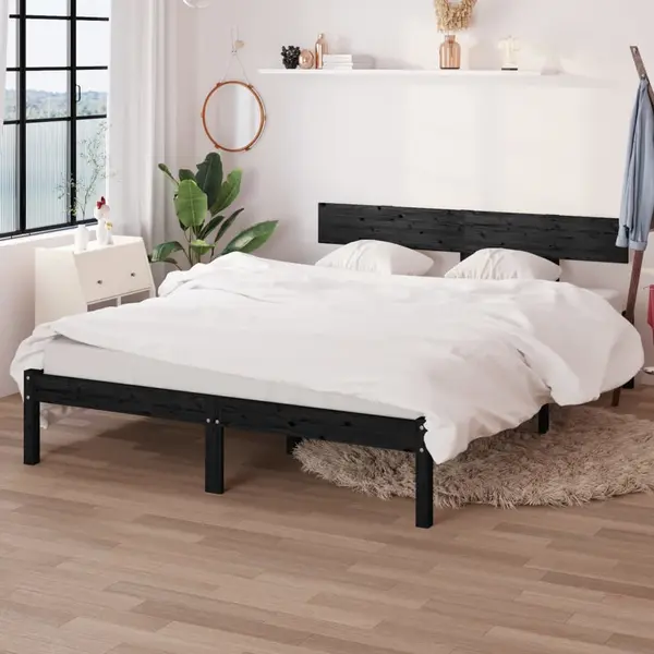 Gossi cadru de pat, negru, 120x200 cm, lemn masiv de pin