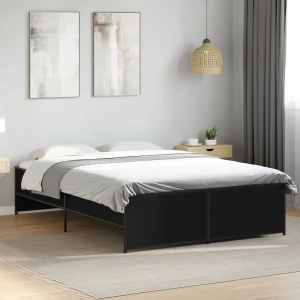 Gossi cadru de pat, negru, 120x200 cm, lemn prelucrat si metal