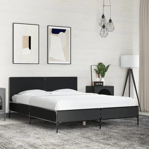 Gossi cadru de pat, negru, 120x200 cm, lemn prelucrat si metal