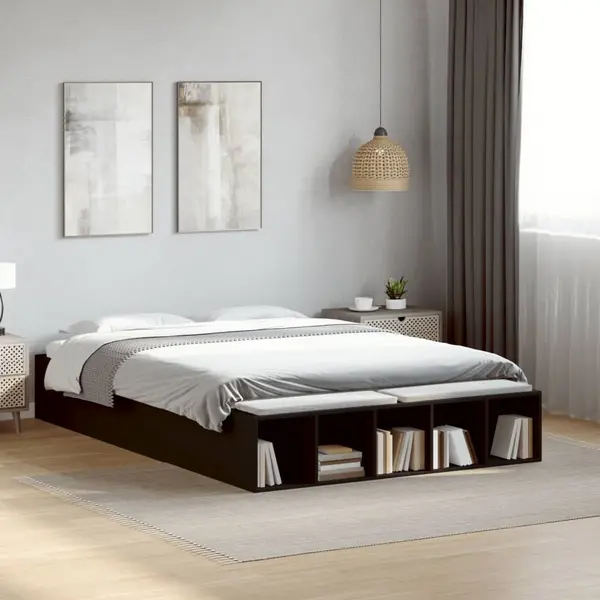 Gossi cadru de pat, negru ,135x190 cm, lemn prelucrat