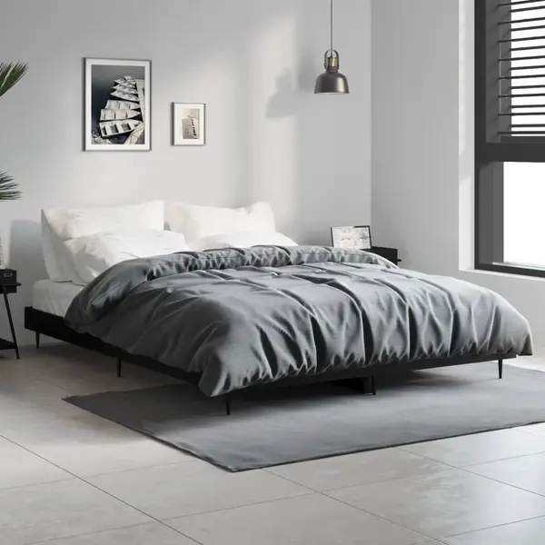 Gossi cadru de pat, negru ,135x190 cm, lemn prelucrat