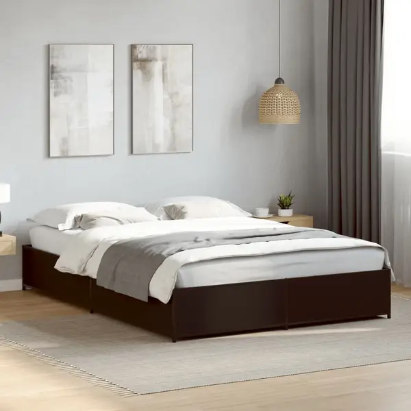 Gossi cadru de pat, negru, 135x190 cm, lemn prelucrat si metal