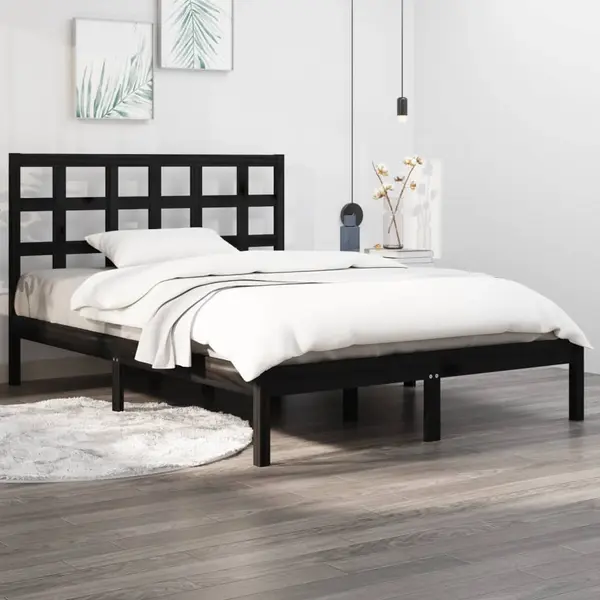Gossi cadru de pat, negru, 140x190 cm, lemn masiv