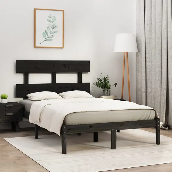 Gossi cadru de pat, negru, 140x190 cm, lemn masiv