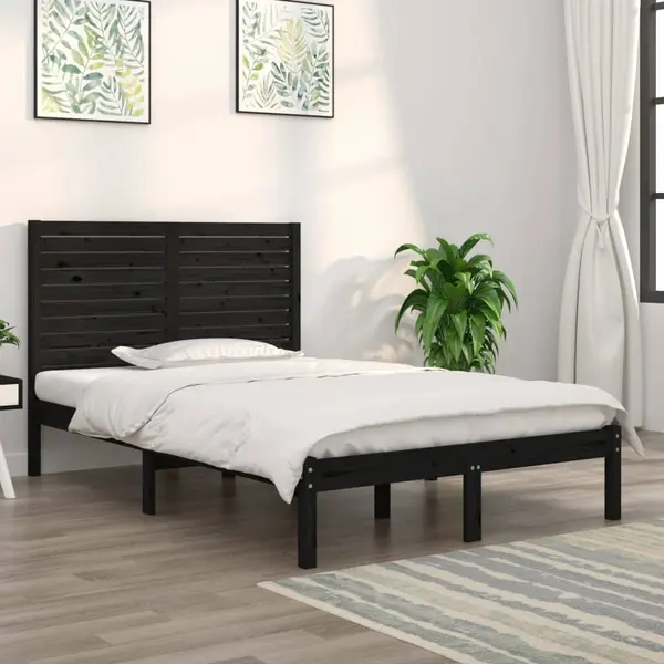 Gossi cadru de pat, negru, 140x190 cm, lemn masiv