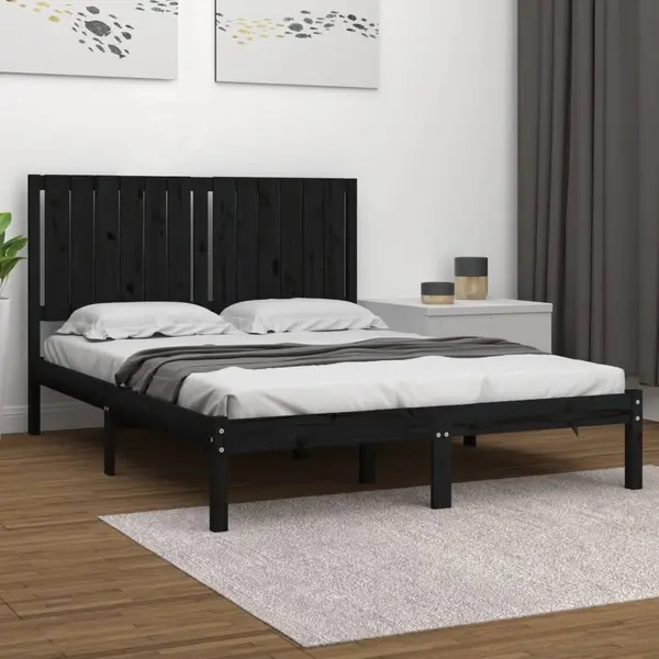 Gossi cadru de pat, negru, 140x190 cm, lemn masiv de pin