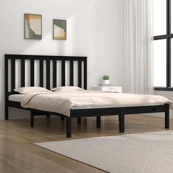 Gossi cadru de pat, negru, 140x190 cm, lemn masiv de pin
