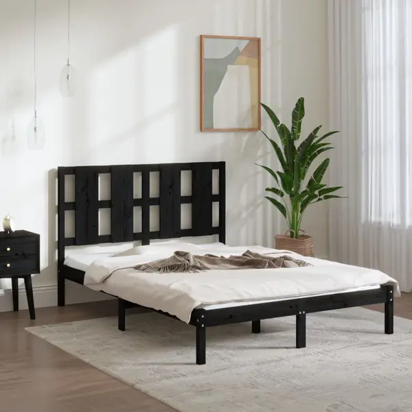 Gossi cadru de pat, negru, 140x190 cm, lemn masiv de pin