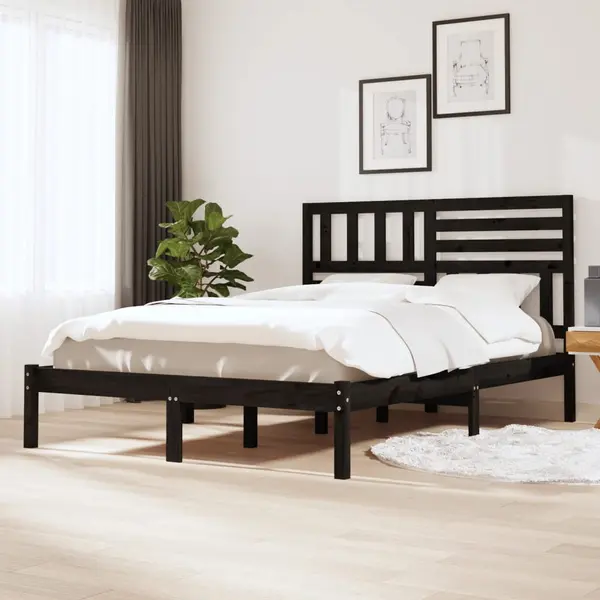 Gossi cadru de pat, negru, 140x190 cm, lemn masiv de pin