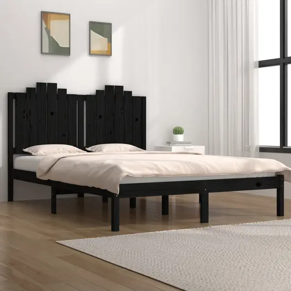 Gossi cadru de pat, negru, 140x190 cm, lemn masiv de pin