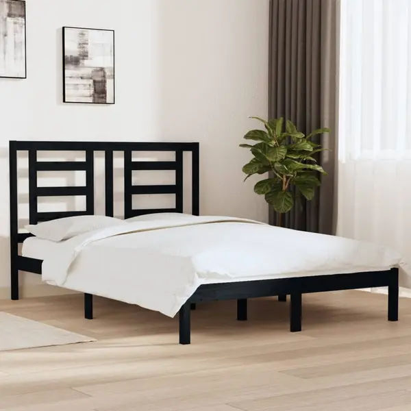Gossi cadru de pat, negru, 140x190 cm, lemn masiv de pin