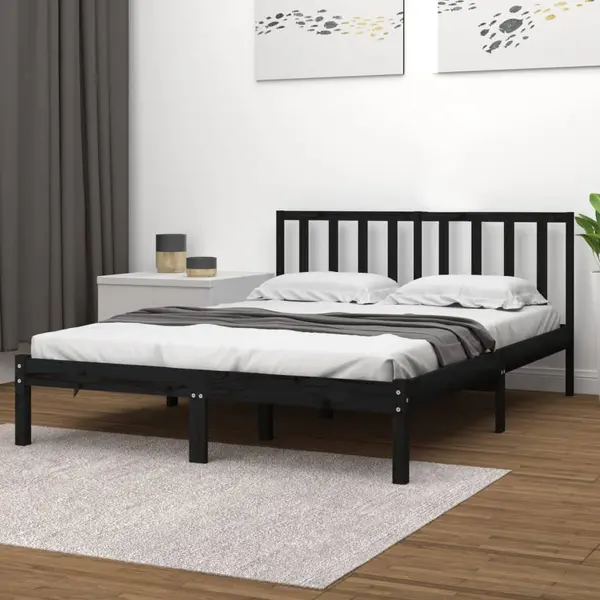 Gossi cadru de pat, negru, 140x190 cm, lemn masiv de pin