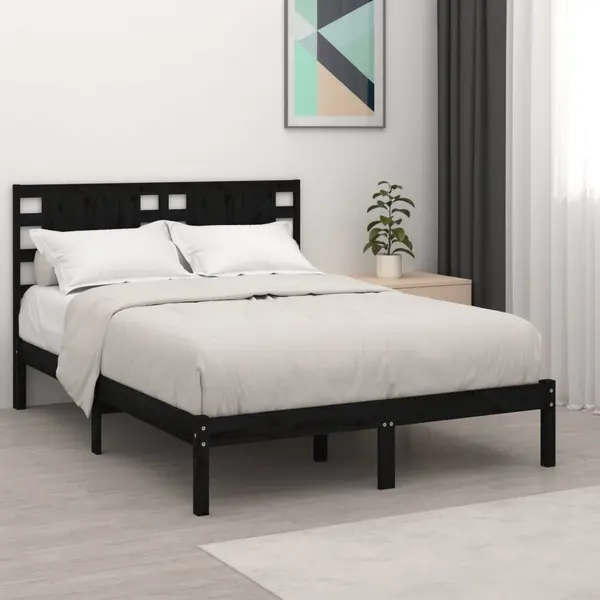 Gossi cadru de pat, negru, 140x190 cm, lemn masiv de pin