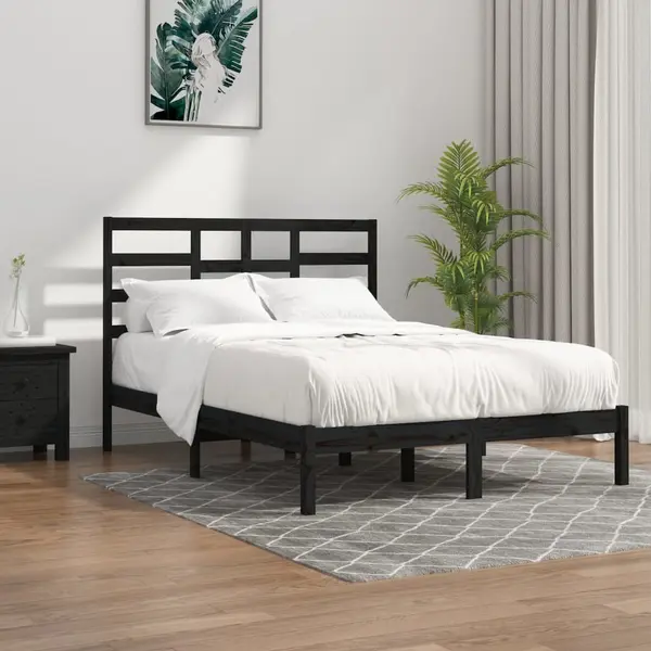 Gossi cadru de pat, negru, 140x190 cm, lemn masiv