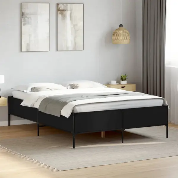 Gossi cadru de pat, negru, 140x190 cm, lemn prelucrat si metal