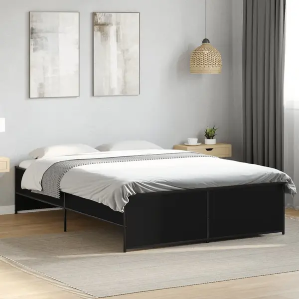 Gossi cadru de pat, negru, 140x190 cm, lemn prelucrat si metal