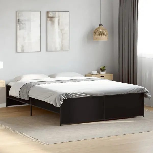 Gossi cadru de pat, negru, 140x200 cm, lemn prelucrat si metal