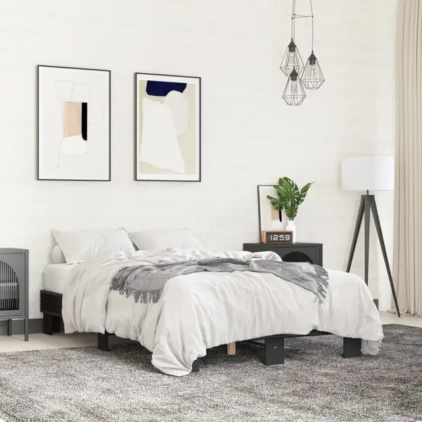 Gossi cadru de pat, negru, 140x200 cm, lemn prelucrat si metal