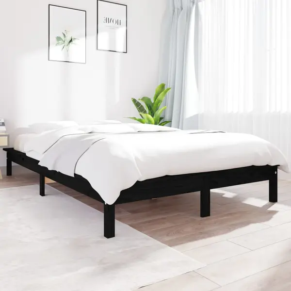 Gossi cadru de pat, negru, 150x200 cm, king size, lemn masiv de pin
