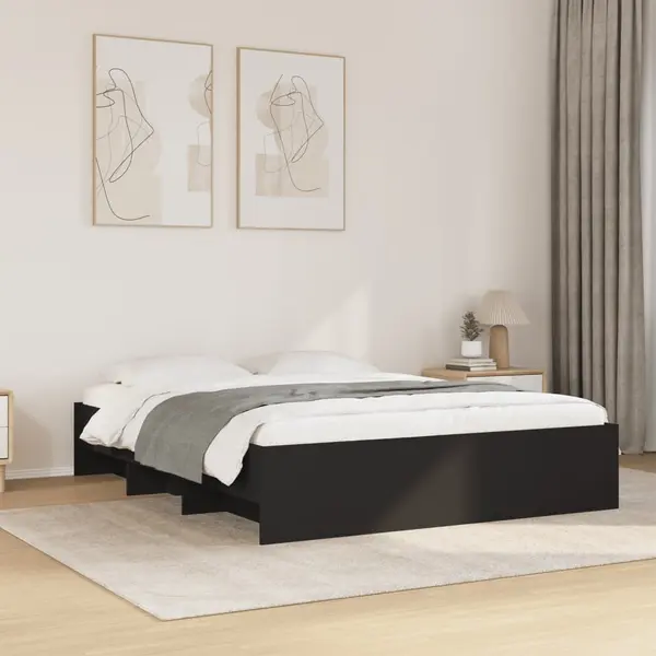 Gossi cadru de pat, negru, 150x200 cm, lemn prelucrat