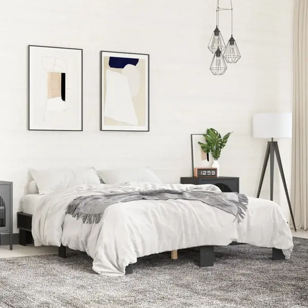 Gossi cadru de pat, negru, 150x200 cm, lemn prelucrat si metal