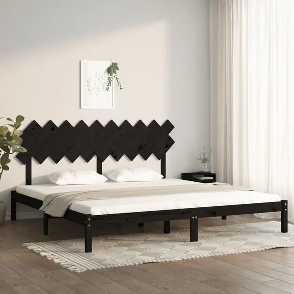 Gossi cadru de pat, negru, 200x200 cm, lemn masiv