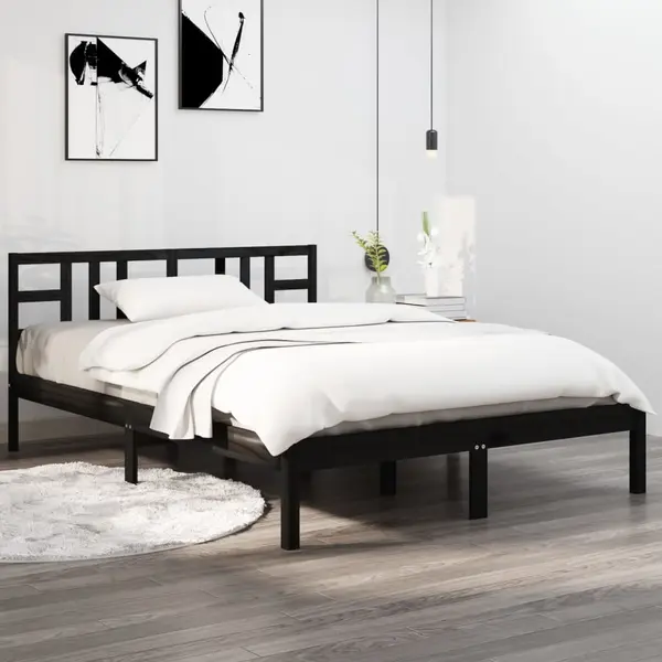 Gossi cadru de pat, negru, 200x200 cm, lemn masiv