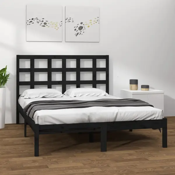 Gossi cadru de pat, negru, 200x200 cm, lemn masiv