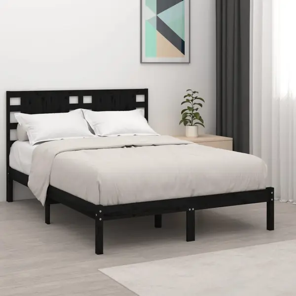 Gossi cadru de pat, negru, 200x200 cm, lemn masiv de pin