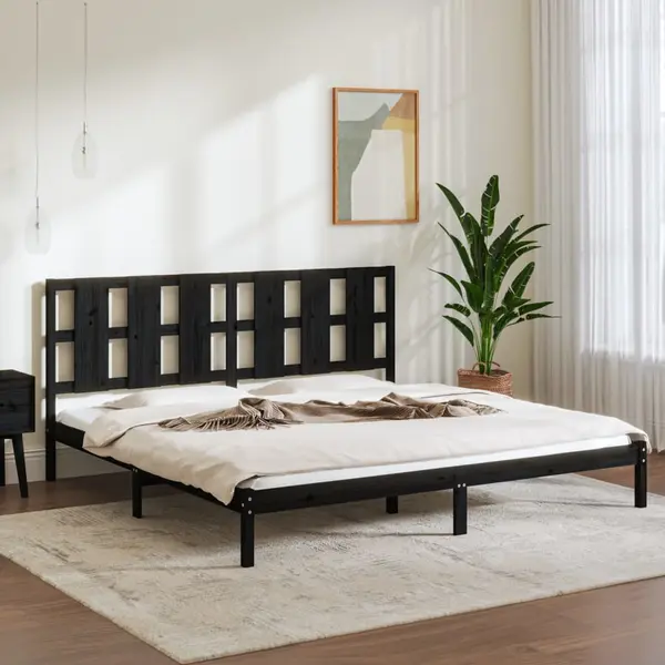 Gossi cadru de pat, negru, 200x200 cm, lemn masiv de pin