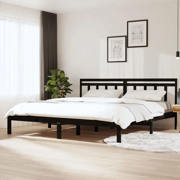 Gossi cadru de pat, negru, 200x200 cm, lemn masiv de pin